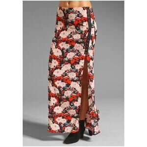 Blu Moon Eyelet Split Maxi Skirt Planet Blue Sz S Festival Dark Floral Romantic